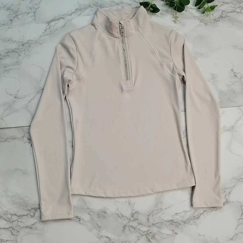 Custom Logo Children Collar Zipper Breathable Woman Equine Baselayer Nylon Spandex Quick Dry Horse Riding Shirt Equestrian Top