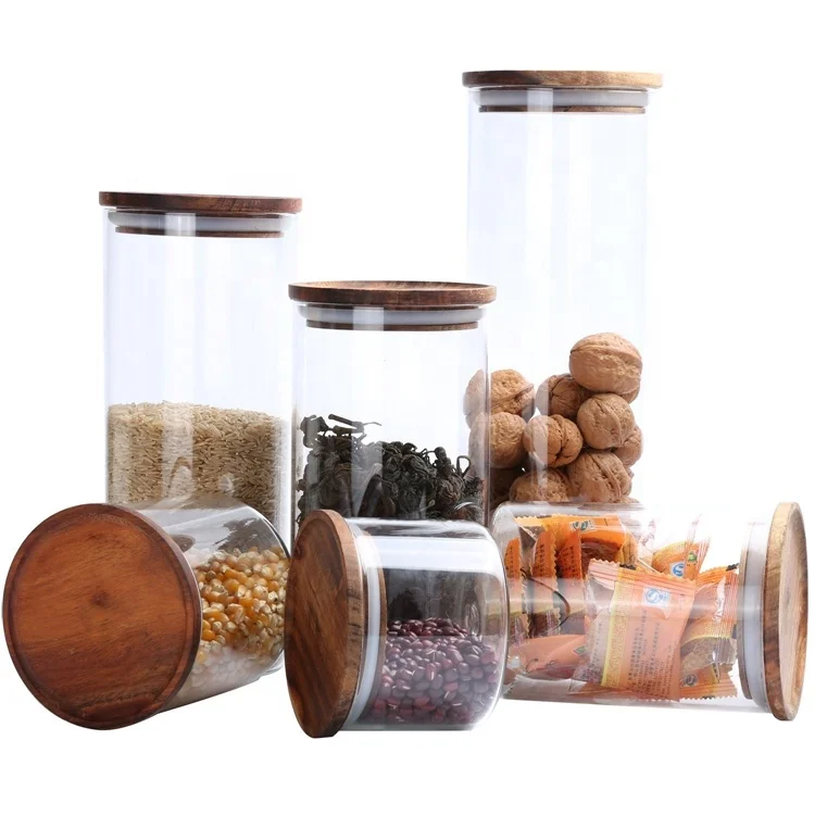factory sale straight side 350 500ml borosilicate dry flower glass tube tea jar for food storage container with beech wood cap