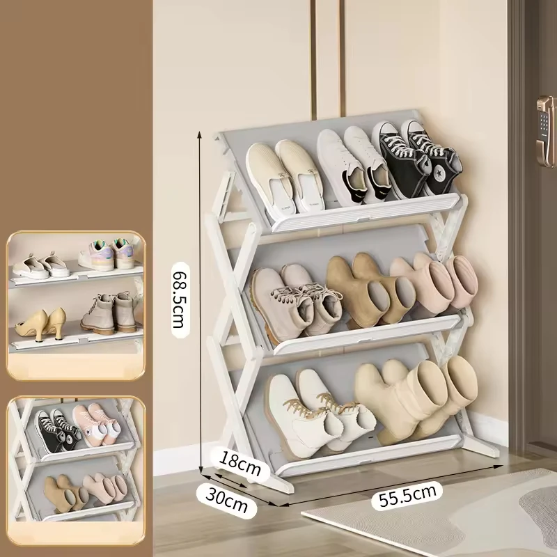 High Quality 4 Tier Portable Shoe Rack Metal Plastic Shoe Organizer Collapsible Foldable Simple Shoe Storage Rack Shelf