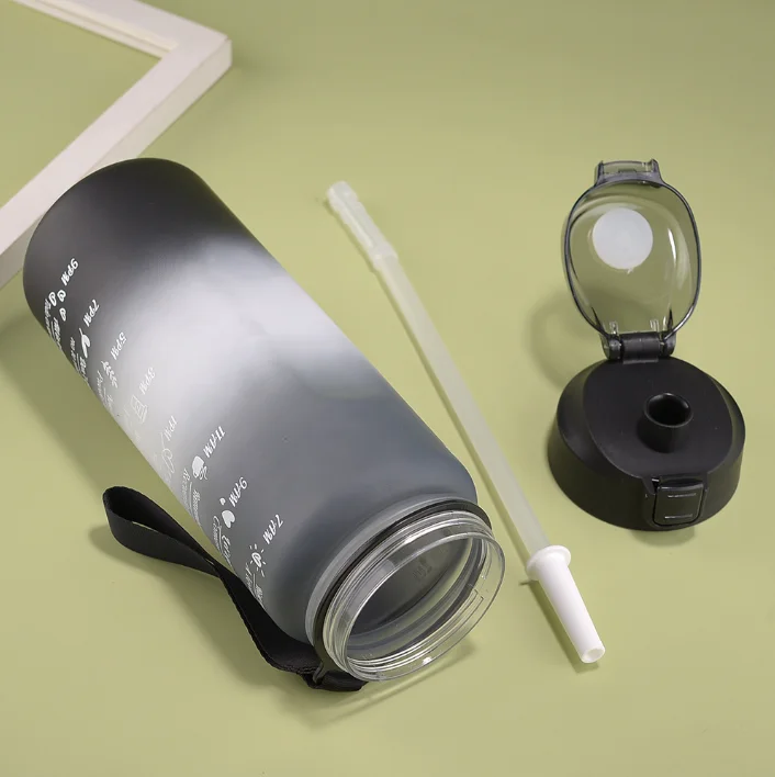 Leak Proof 3 Pcs In 1 Set 2L Half Gallon Time Marker Direct Drinking Plastic Sport Gym Water Bottles Set Of 3 With Straw