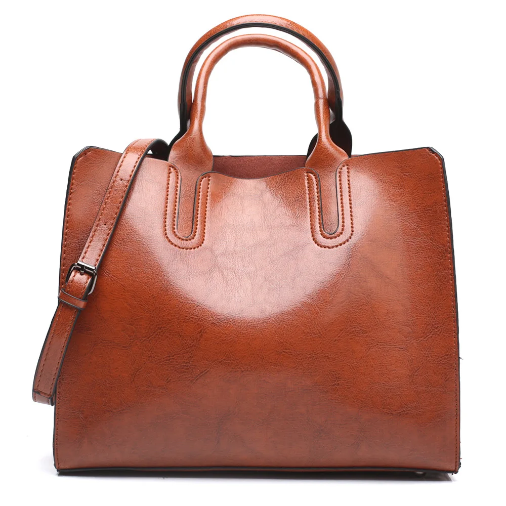Women Oil Wax Leather Handbags High Quality Shoulder Bags Ladies Fashion PU Rohorse Handbags