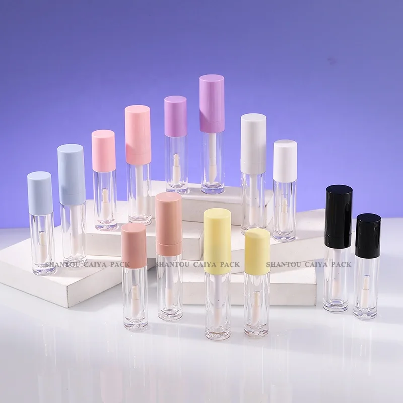 5ml wholesale blue white round liptint custom lip balm tube private label lip gloss containers tube packaging big wand brush