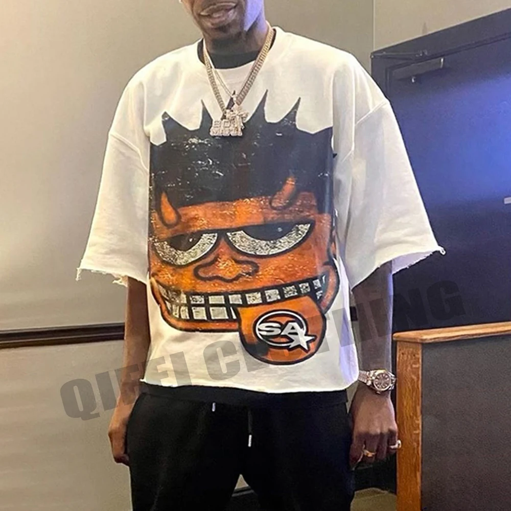 Custom tshirt manufacturer thick collar 300gsm heavyweight cropped tee oversize screen print graphic 100 cotton boxy t shirt men