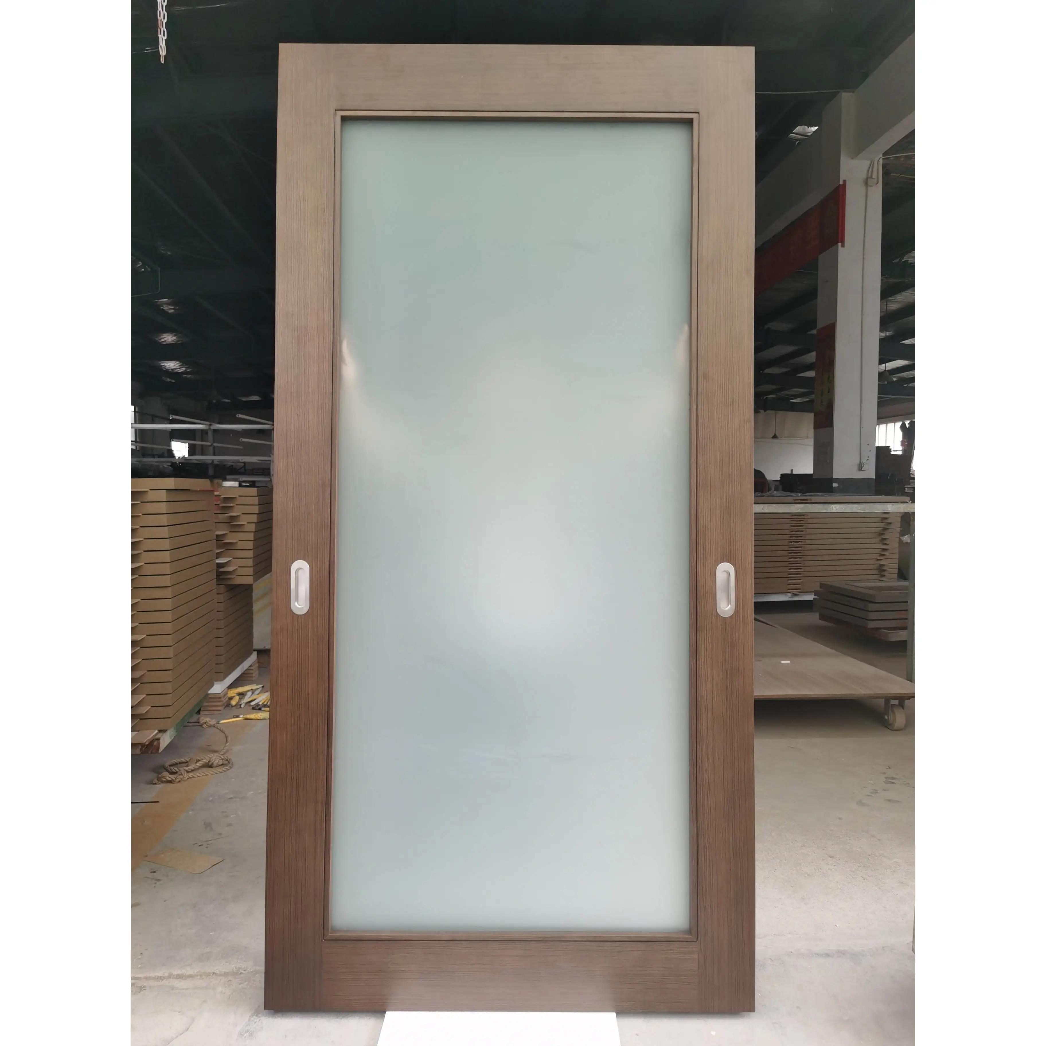 Interior Solid Wood 8ft Unfinished Shaker design Frosted Glass Pocket Sliding Doors