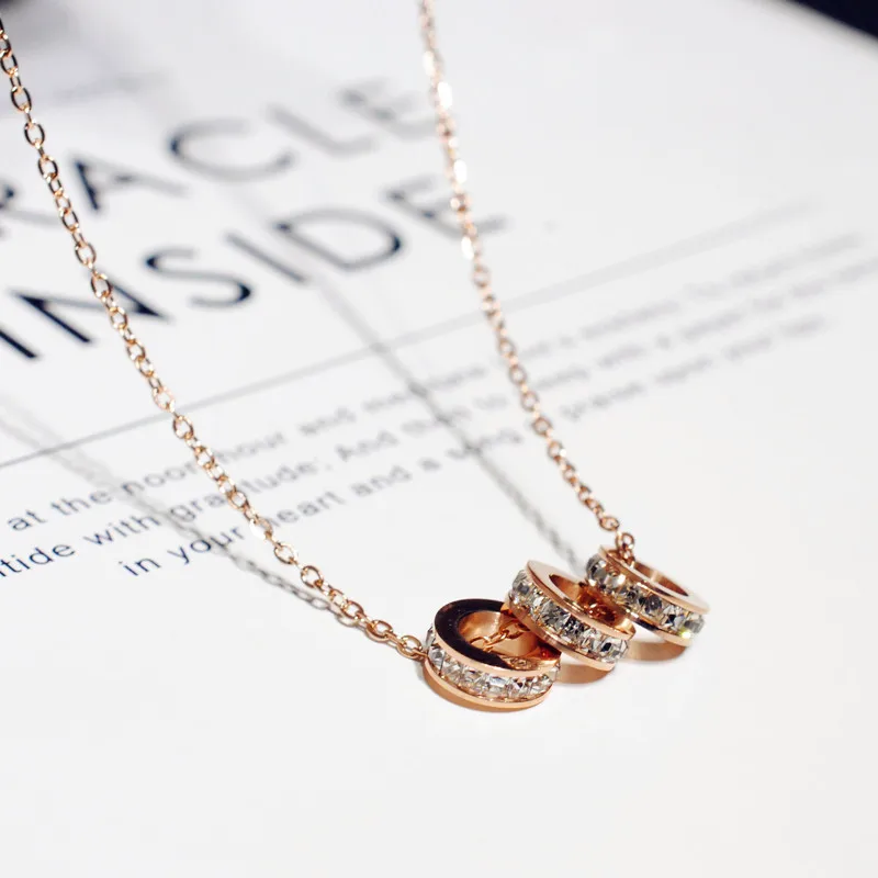 Zircon Tripleinteocking Eternity Circle Anti Tarnish Gold Plated Stainless Steel jewelry Fashionable Pendant Necklace For women