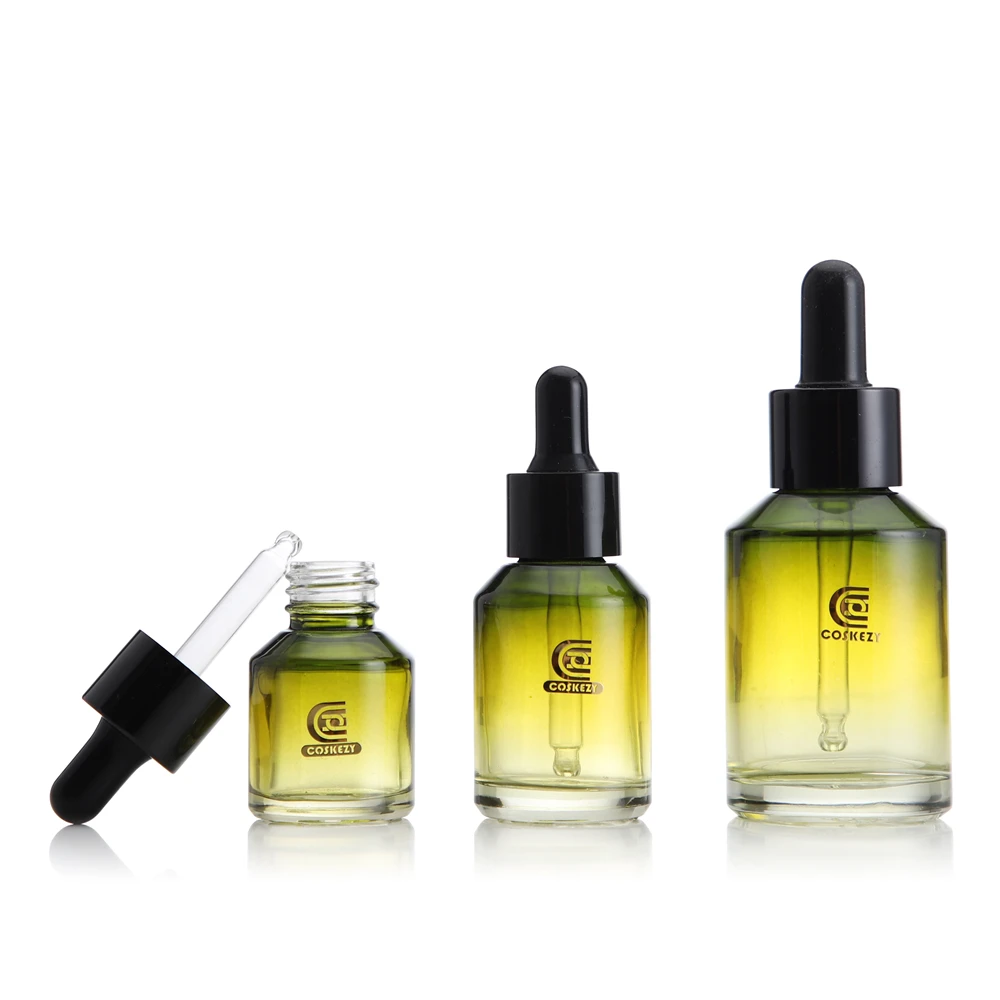 15ml (0.5 oz) 30ml (1 oz) 60ml (2 oz) Green Glass Bottles Skin Cosmetic Oil Sealable Dropper Industrial Serum Screen Printing