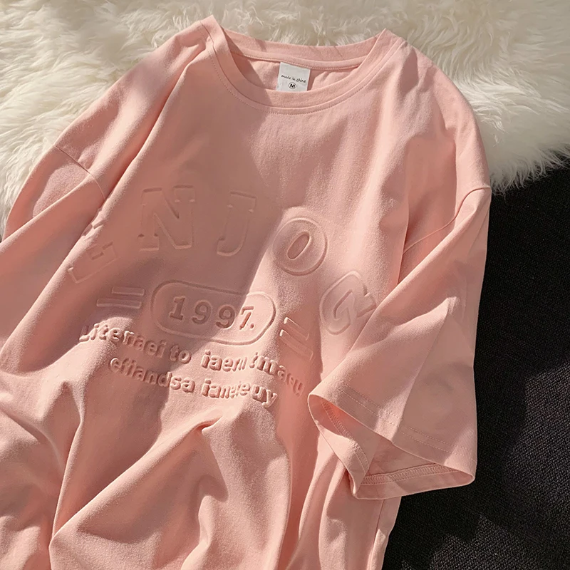 Custom 3D Emboss Printing Cotton Blank T-shirt Oversized T Shirt Men Casual Tshirts with Logo Custom Logo Printed Knitted O-neck