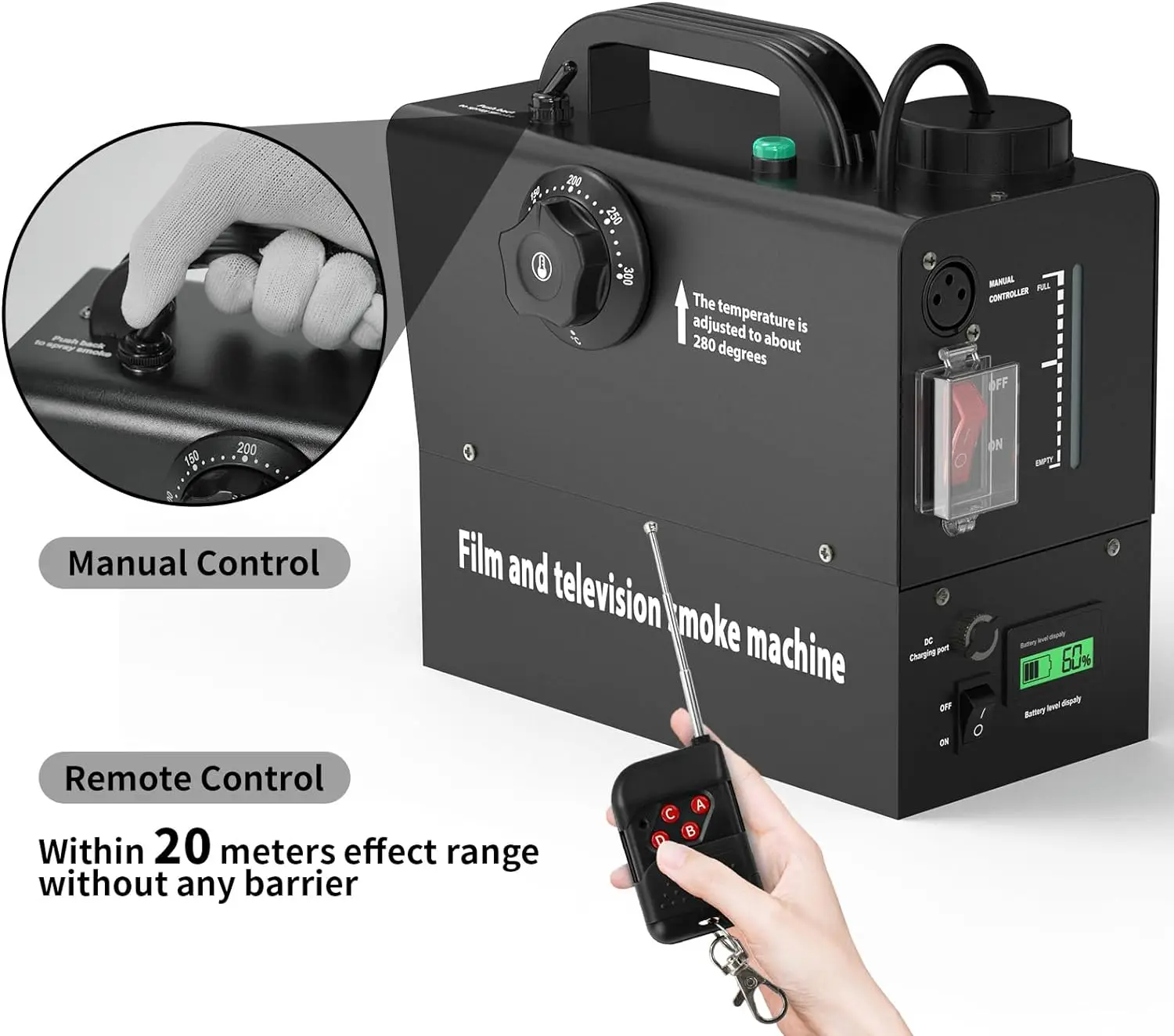 Topflashstar 400W Rechargeable Remote Control Portable Smoke Machine New Model Fog Machine For Stage Effect Wedding Party