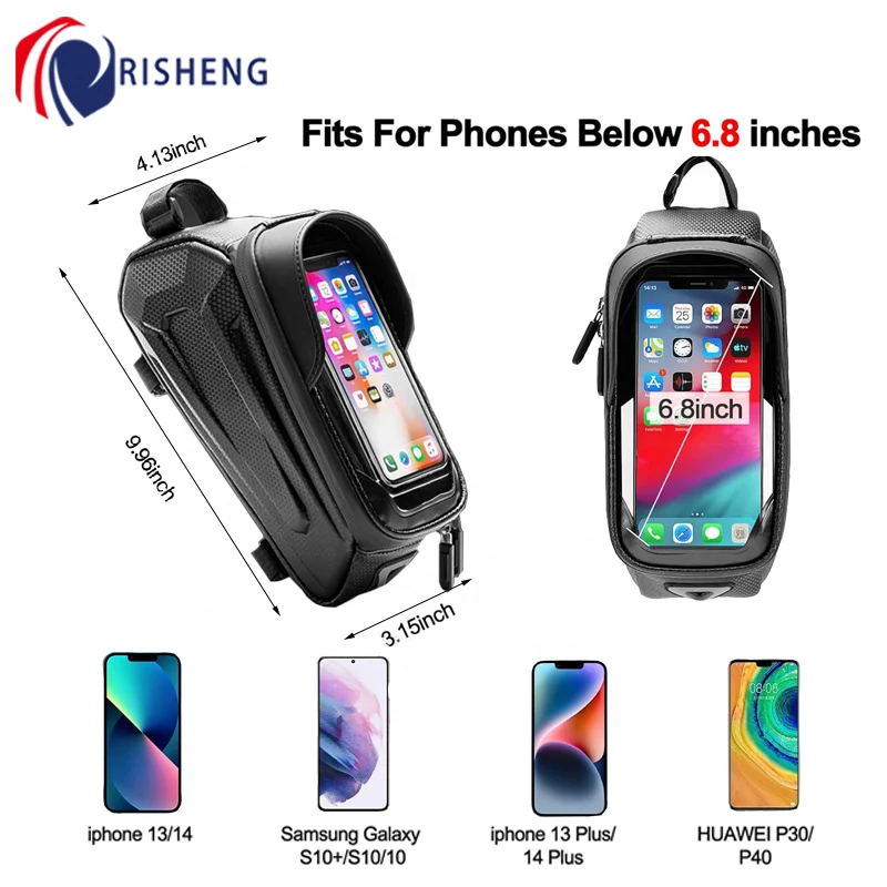 Waterproof  Phone Mount Hard Shell Bike Top Tube Front Frame Bag Compatible with iPhone 14 12 11 Pro XR XS Max Phones Below 6.8