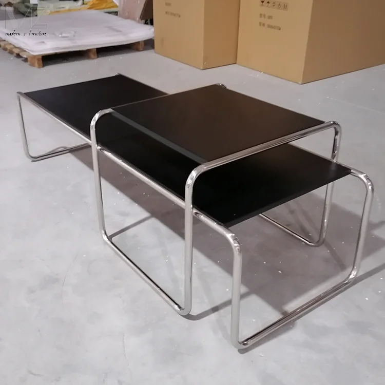 Classic Design Factory Stainless Steel Frame Wooden Top Mesa De Centro Coffee Table Set For Living Room