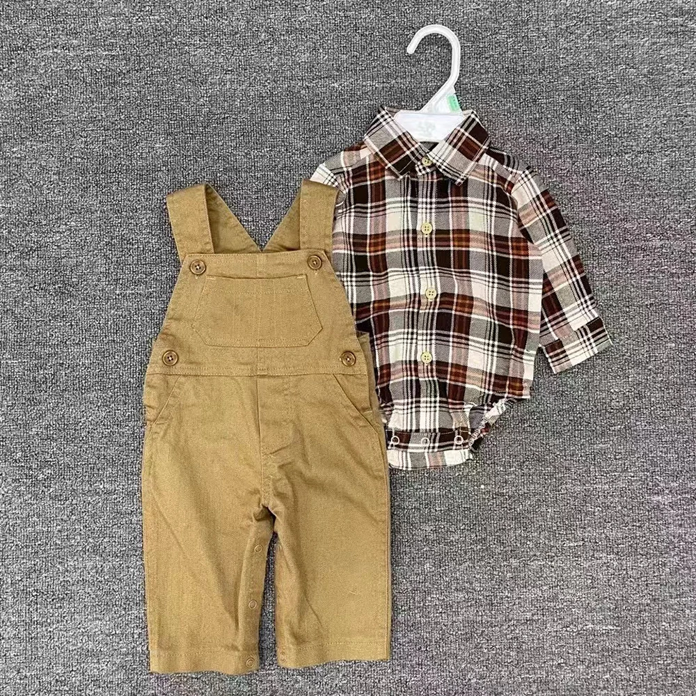 Hot Sales New Born Clothes Sets For Baby Boy 0-3 Months Babies Long Sleeves Polo Boys Shirt Rompers +Overall 2pcs Sets