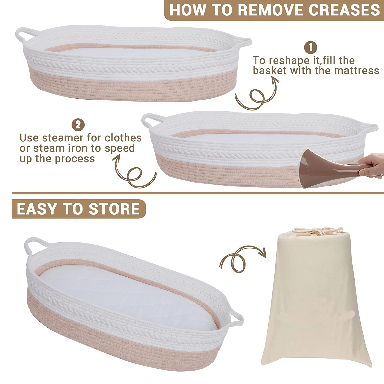 100% Cotton Rope Newborn Moses Basket Changing Basket Rope Woven Portable Baby Cot Moses Basket And Bedding Mattress Set