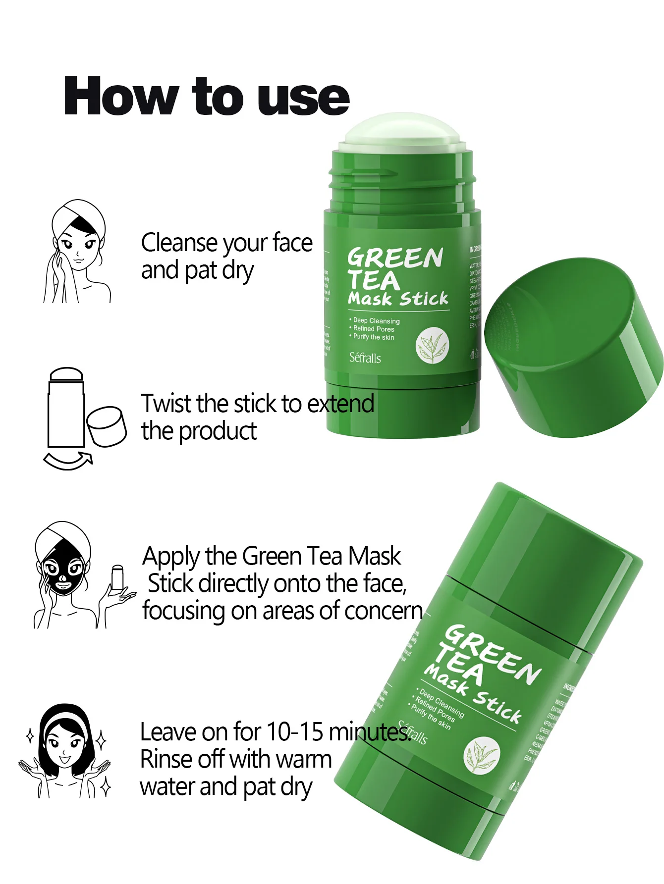 Custom Private Label Green Tea Mud Mask Stick Pore less Deep Cleanse Blackhead Remover Deep Pore Oil Control Green Clay Mask