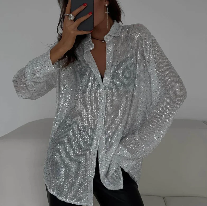 Runwaylover 2750 Transparent 2024 Ladies Sexy Pearl decoration Blouse