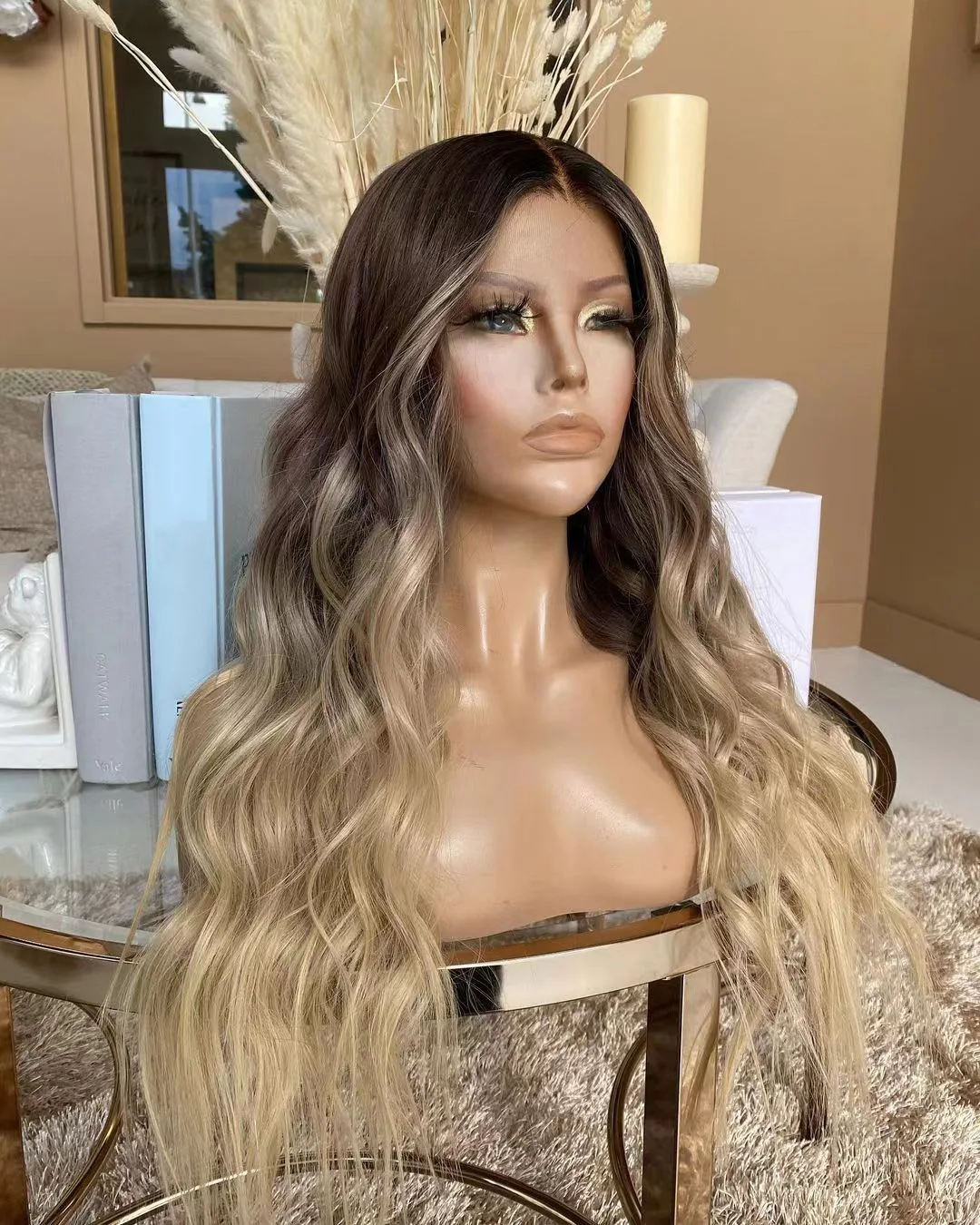 Лидер продаж, Роскошные 100% натуральные бразильские человеческие волосы, высокая плотность, цвет Омбре, естественная волна, без клея, кружевной передний парик, дизайн для женщин