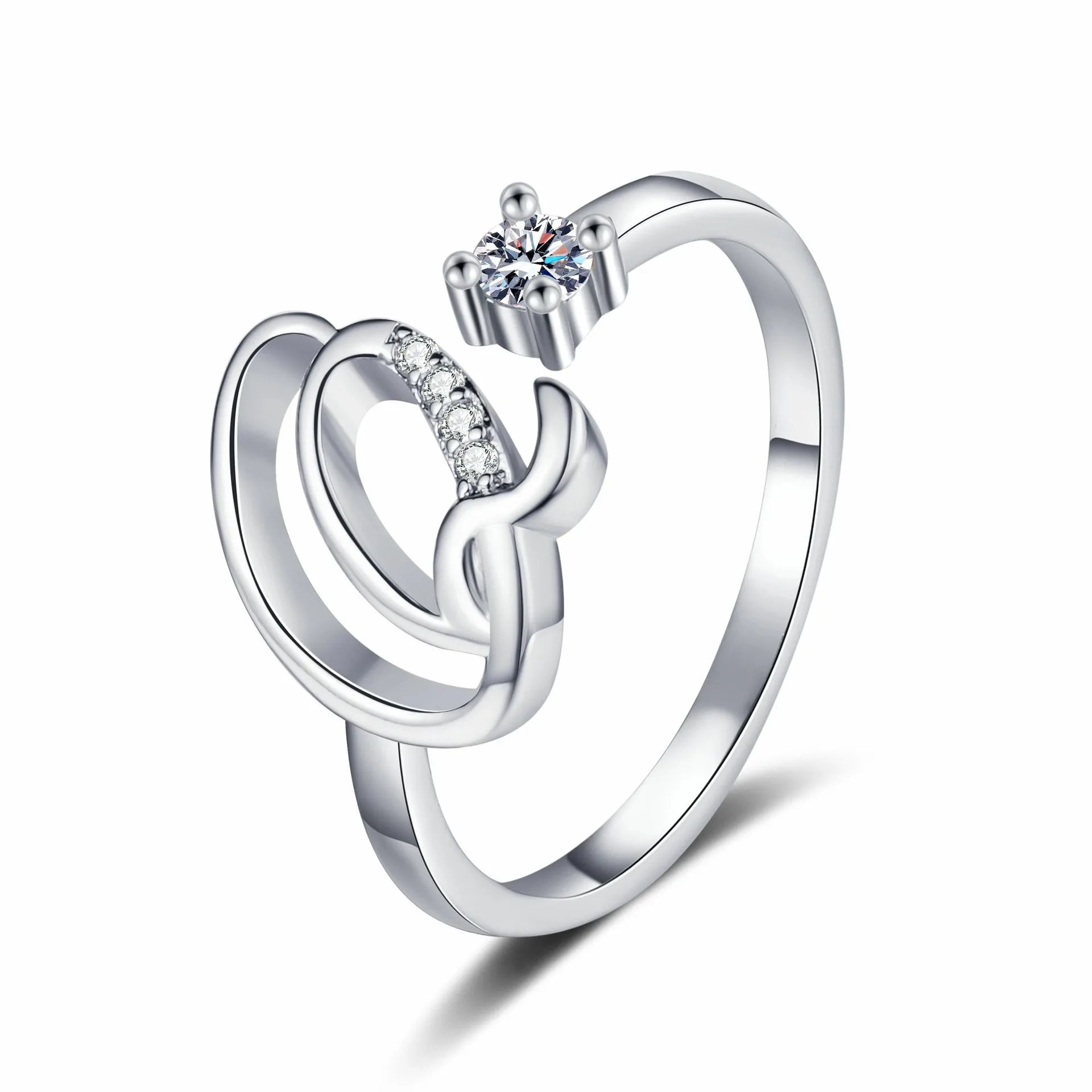 New Product 2024 Fashion Jewelry 26 Letters Initial Ring With 5A Zircon Adjustable 18K Gold White Gold Plated For Girl Women