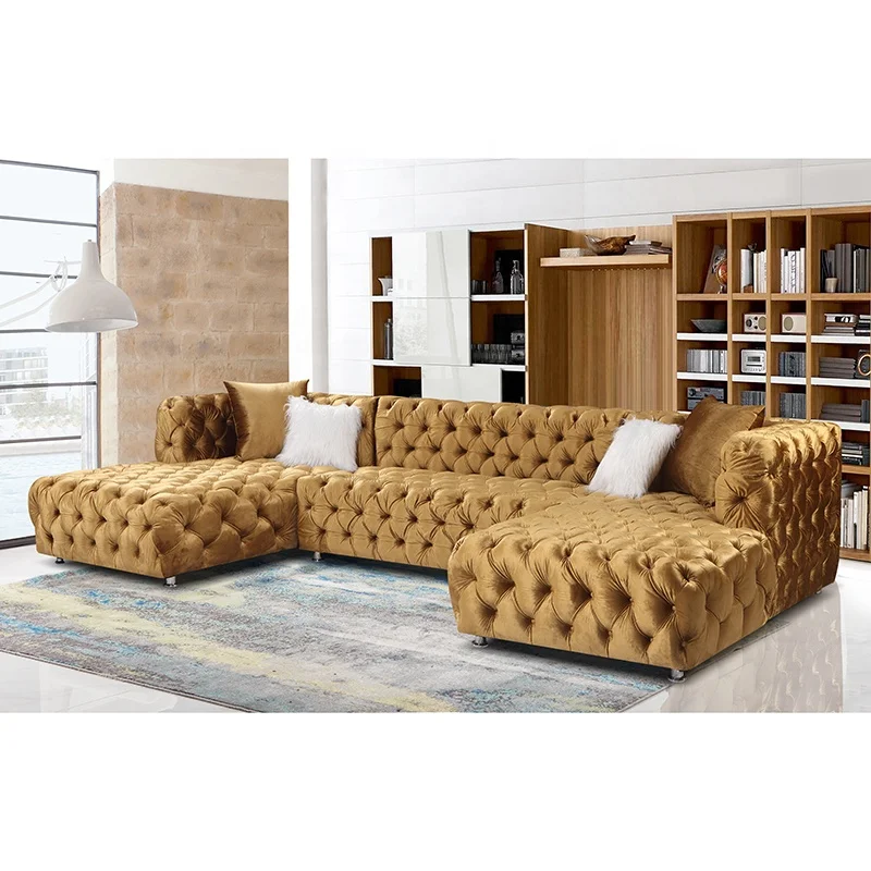 velvet upholstery fabric sofa set living room furniture chesterfield couch
