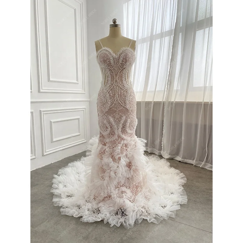 Женское роскошное розовое свадебное платье с жемчугом