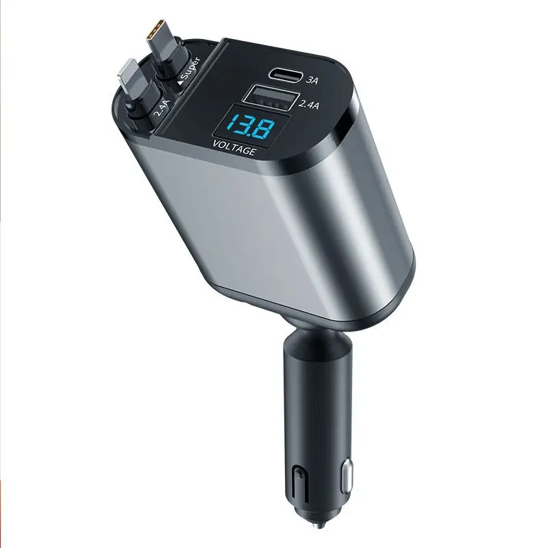 Retractable line car charger digital display super fast charging 100W multi-purpose car charging car Mobile phone charger