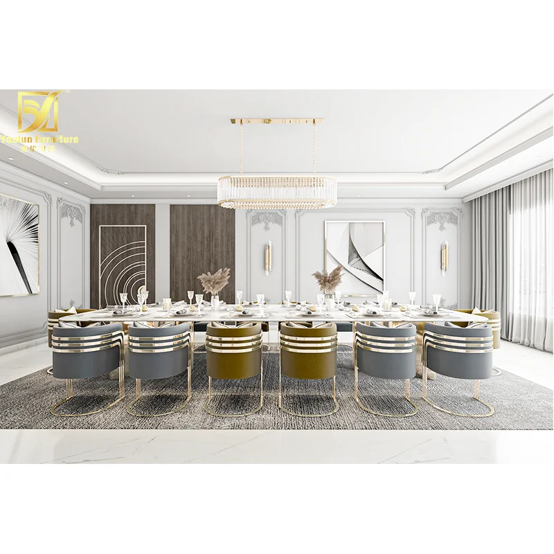 nano white synthetic italian 14 people tile marble top dining table set luxury with 12 chairs