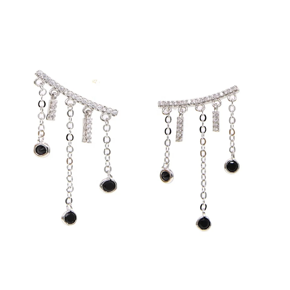 top selling fashion elegant jewelry factory wholesale 18k gold black cz tassel chain fashion earring