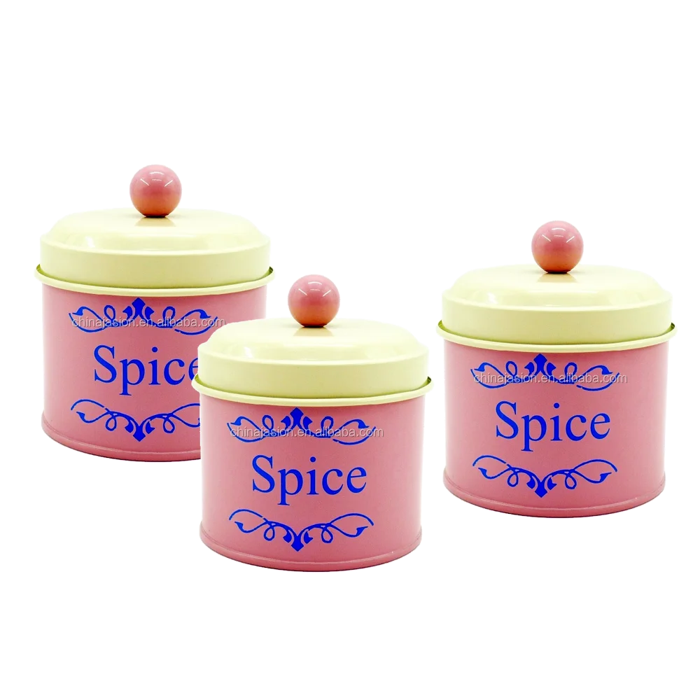 Custom Small Metal galvanize Kitchen counter Spice Storage Jars Set container Sugar Coffee Tea Canister Sets with lid