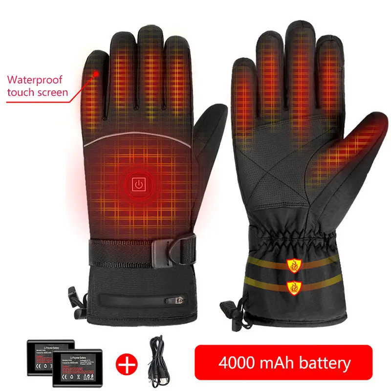 Rechargeable Electric Heating Gloves Waterproof Cotton and Nylon Heated Gloves for Snowboarding and Outdoor Activities