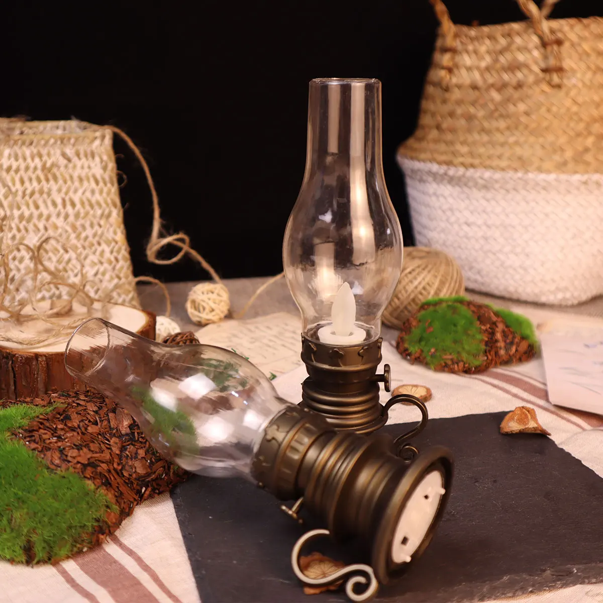 Kerosene Lamp LED Light Flash Dancing Flame Pillar Pattern Led Candle Home Outdoor Decorative Lighting Flameless Battery Powered