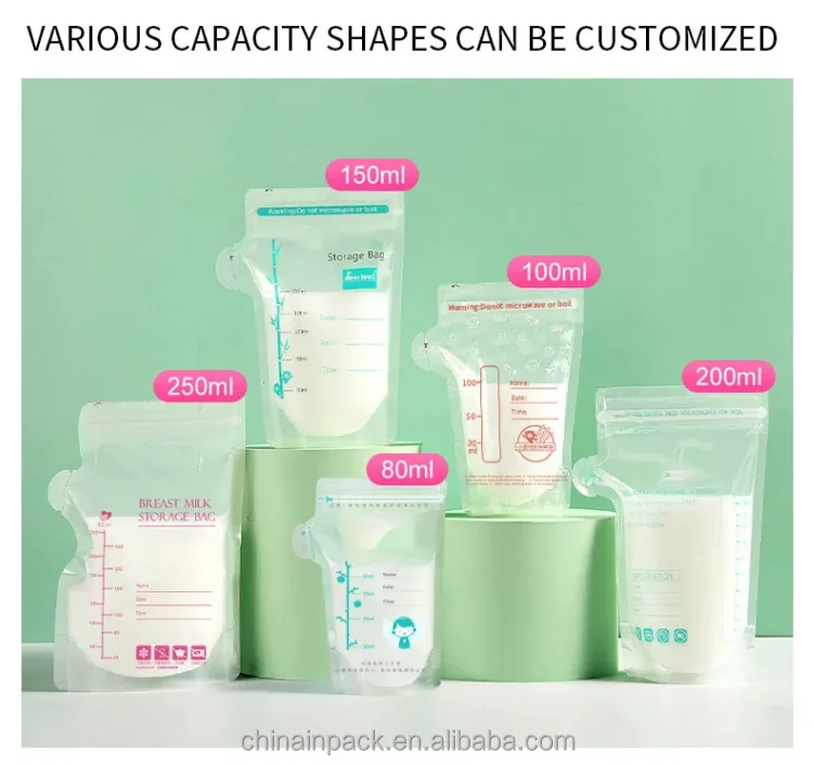 Custom Printing OEM Breastmilk Saver Freezer Bag Baby Care Feeding BPA FREE Breast Milk Storage Bags 100ml 150ml 200ml