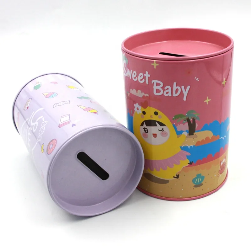 Round Shaped Metal Tin Coin Piggy Bank for Kids,Money Saving Tin Box