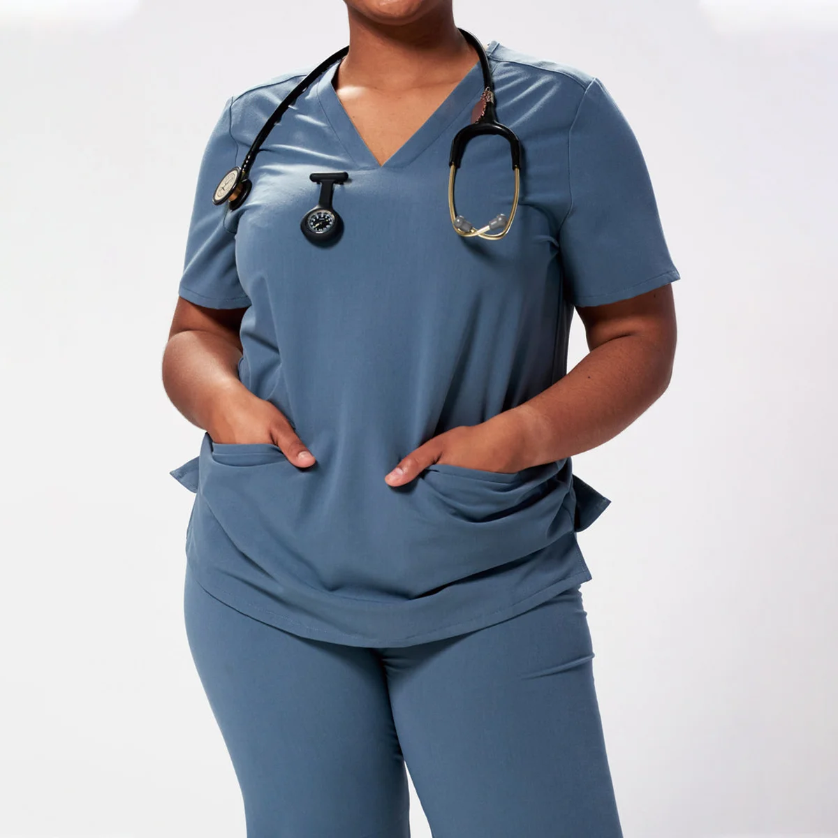 Medical Scrubs Manufacturers Custom Rayon Spandex Elasticity Short Sleeve Scrubs Uniform Set