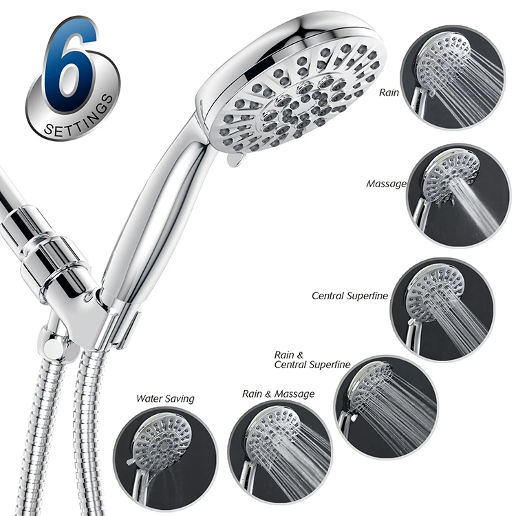 Hot Selling Wholesale Bathroom Plastic Chrome 6 Function Rain Hand Shower Set with Hose Shower Head