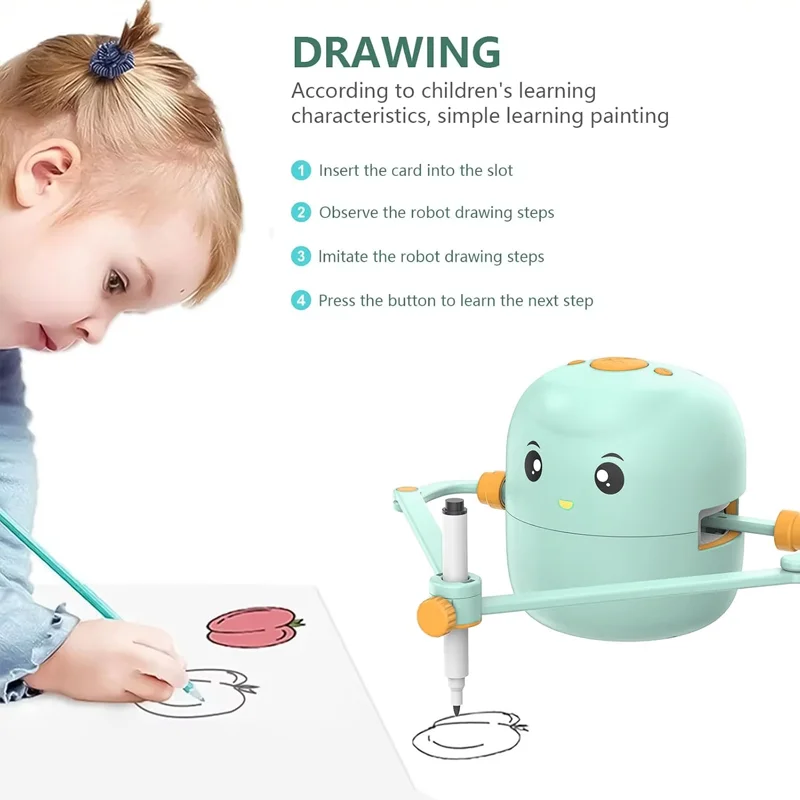 Interactive Educational Drawing Robot for Kids - Montessori Learning Toy with 100 Word Cards, Voice Interaction, Ages 5+