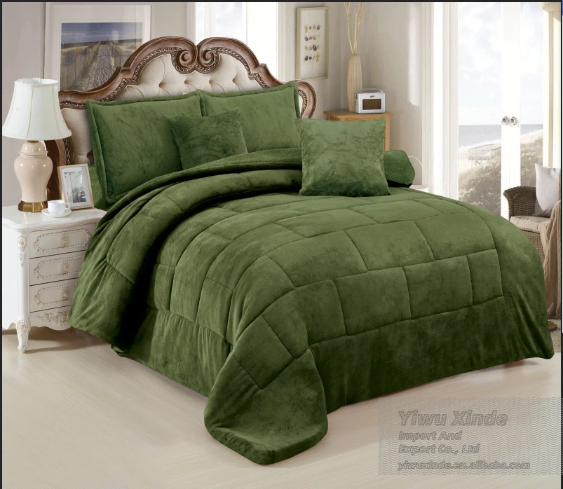 Wholesale 7 piece comforter sets Plush Velvet Solid Plain Comforter Set super king comforter set with pillow case for bedding