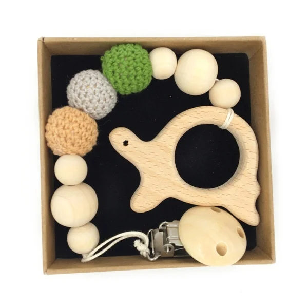 Cute Animal Shape Baby Pacifier Chain Baby Molars Beech Natural Crochet Wool Beads Chain for nipple