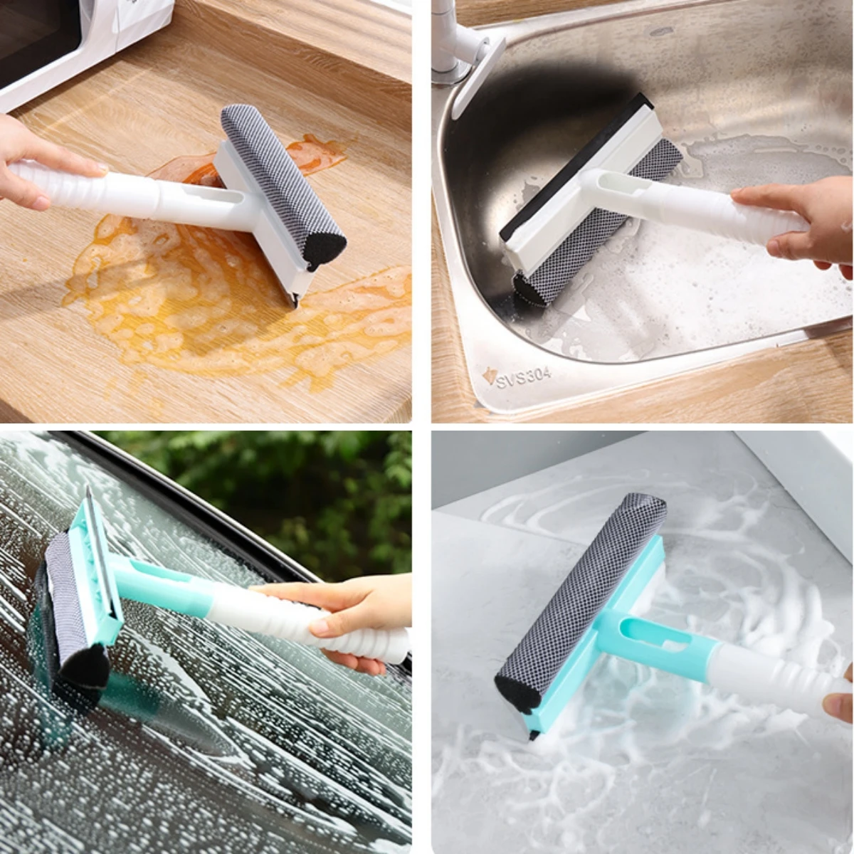 3 In 1 Window Cleaning Brush Glass Wiper for Bathroom Mirror Window With Spray Double-sided Window Cleaner Squeegee Wiper