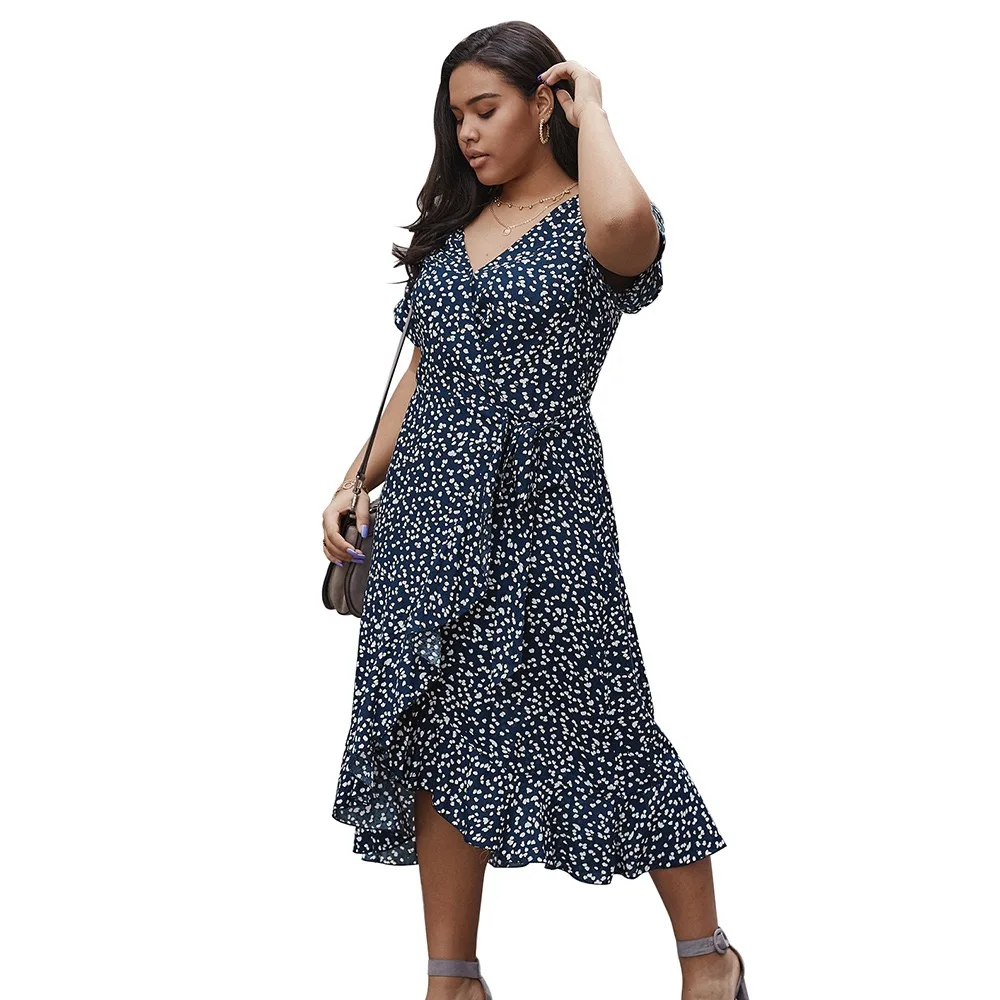 
2020 Summer Dresses Plus Size Ruffled Small Floral Casual Long Dresses 