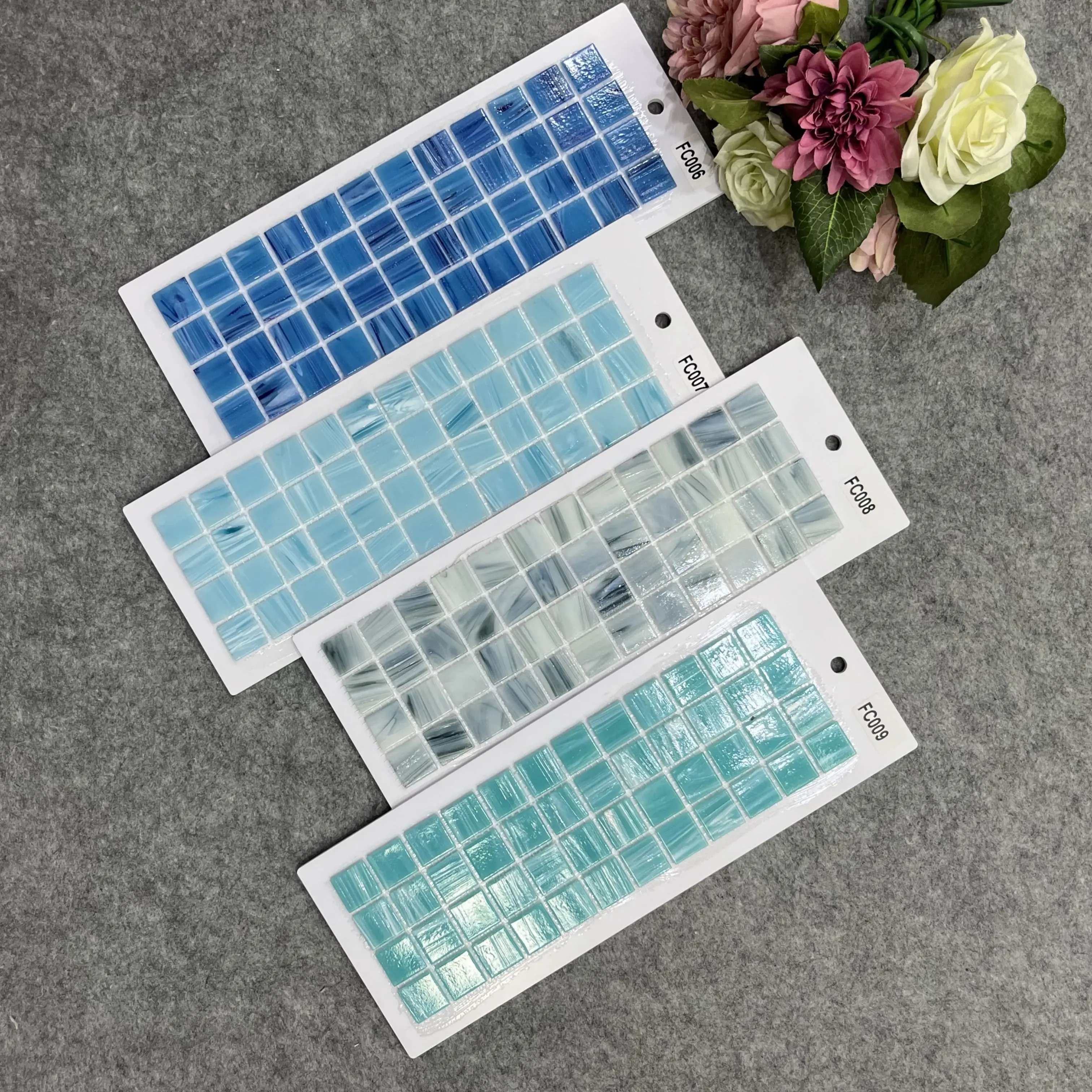Factory fast delivery discount unique artistic turquoise green color glass mosaic netting parquet tiles swimming pool tiles