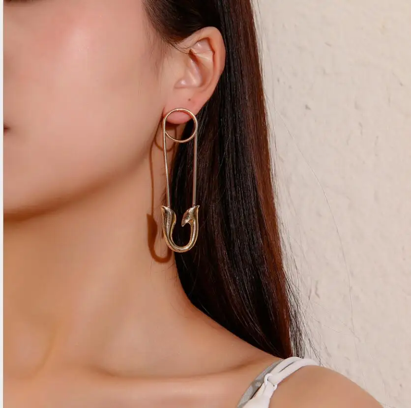 
Wholesale Modern Stylish Casual Gold Plated Stainless Steel Punk Goth Safety Big Pin Earrings 