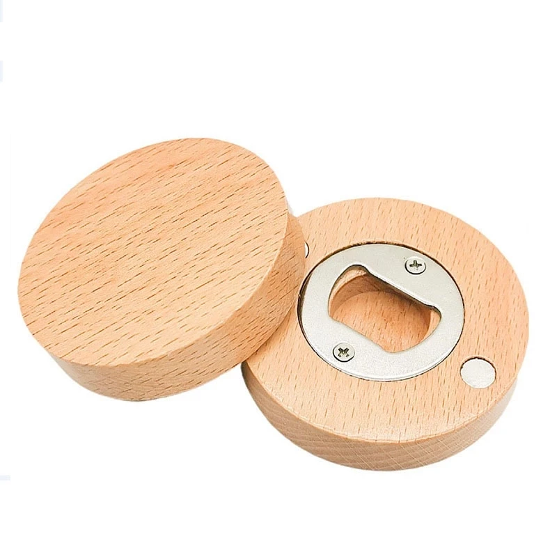 Factory Direct Round Magnet Bottle Opener Baptism Favor First Communion Souvenirs Wooden Fridge Christening Keepsake For Sale