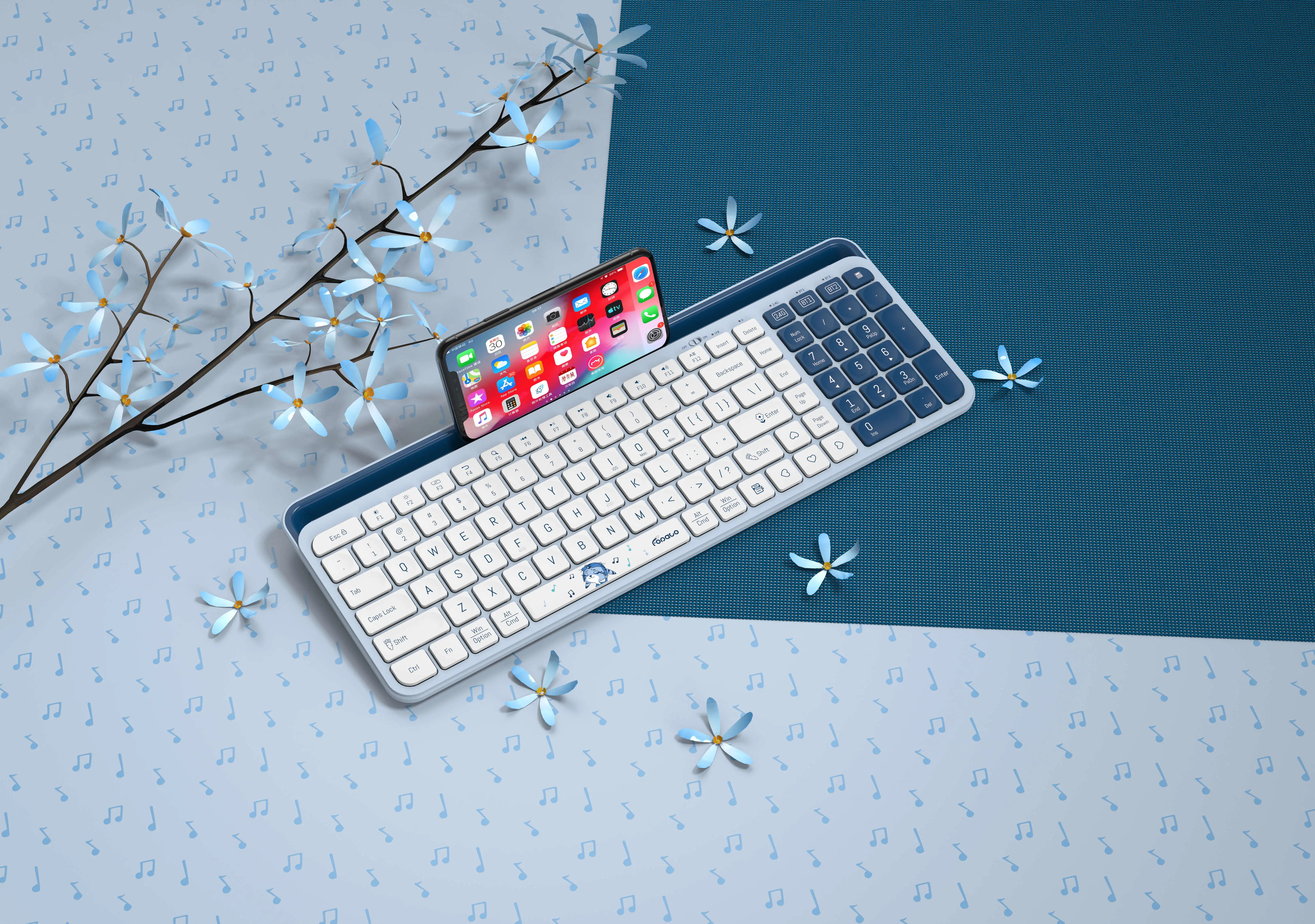 Office Keyboard With Tablet Phone Stand Multi-device Wireless and BLUE TOOTH  dual mode keyboard