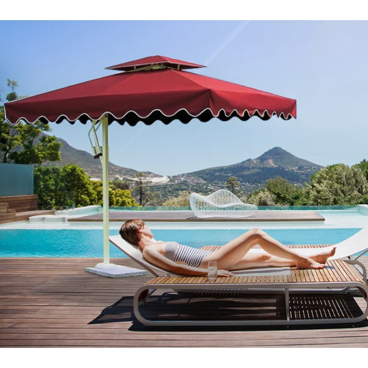 SUNDAY Double top banana umbrella Hot sale double layer outdoor banana beach umbrella outdoor with flap