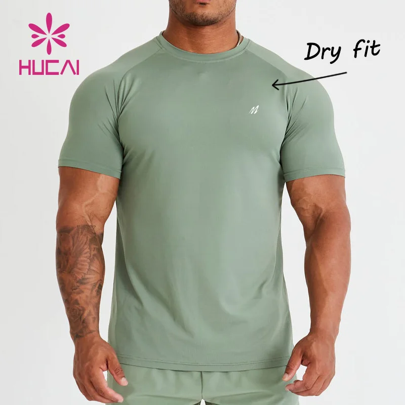 HUCAI Custom polyester spandex short sleeve light weight breathable mesh muscle bodybuilding mens gym quick dry fit t shirt