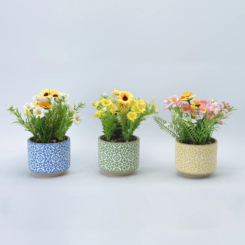 Small Daisy Artificial Flower with Pot for Home Decoration Free Shipping Simulation Potted Flower Pot & Planters Genre