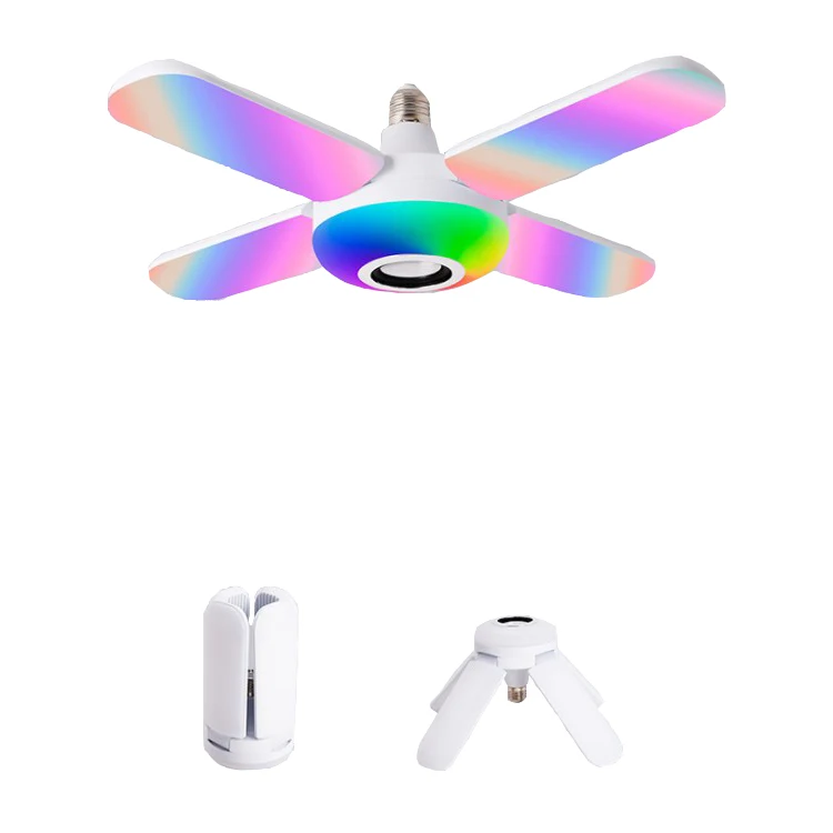 50W Led Four Leaves Fan Folding Bulb With Remote Control Rgb Light Music Speaker E27 Party Lamp Disco Light