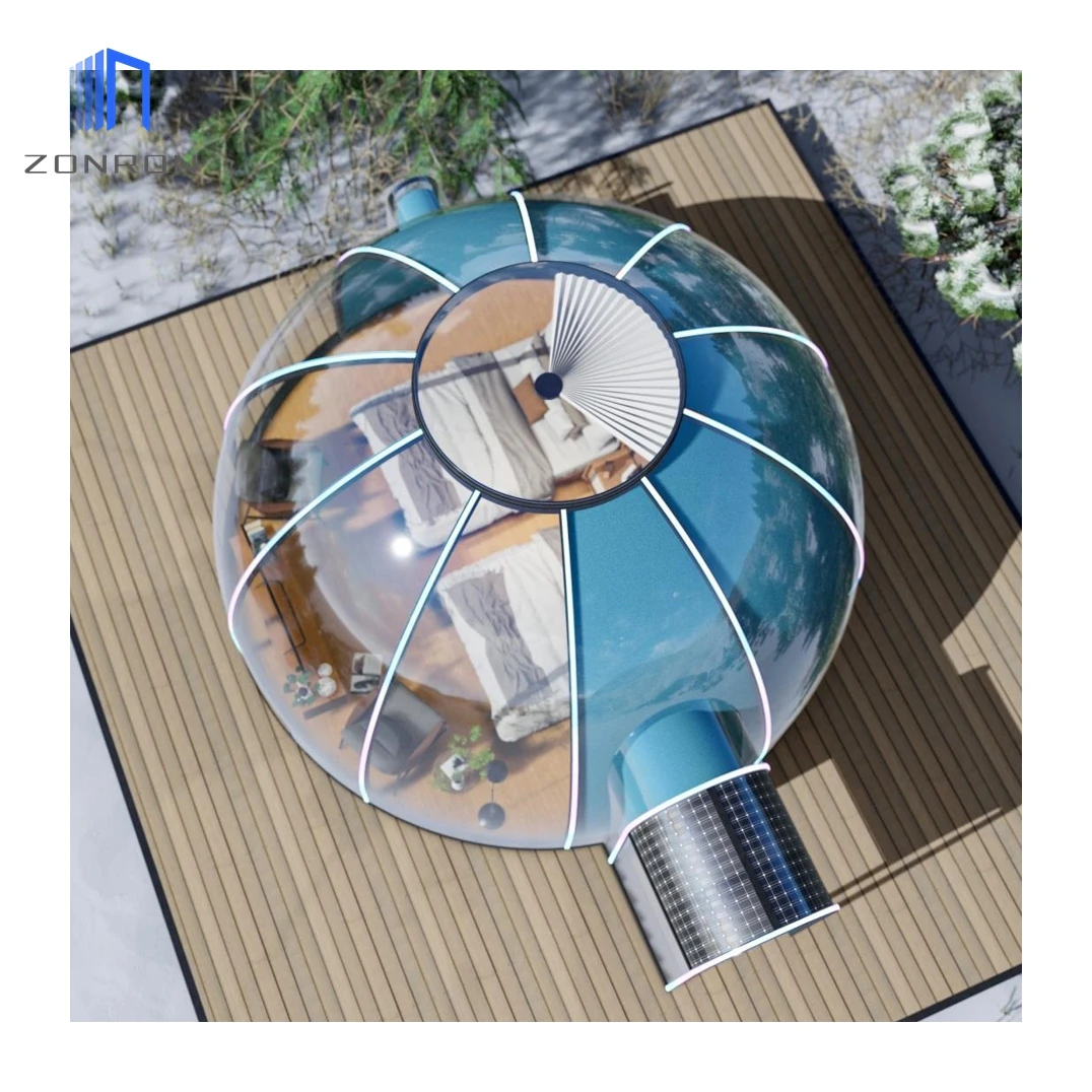 Zonron Luxury Resort Family Camping Outdoor Tents Aluminium Garden Sunrooms Pc Polycarbonate Dome Home House With Light String
