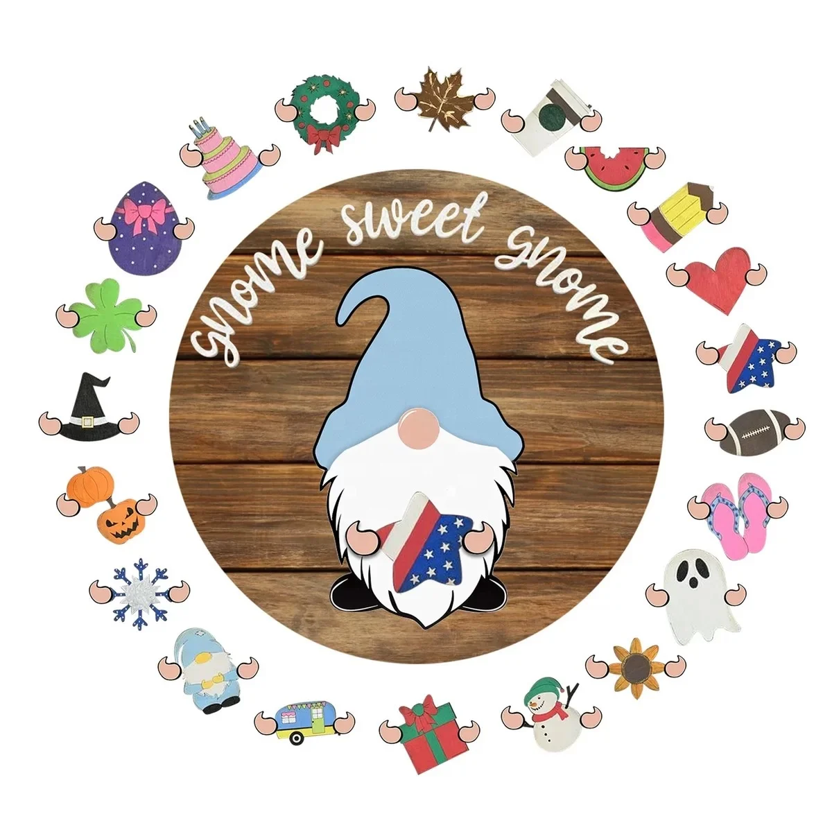 
Popular great gifts Christmas dwarf wooden interchangeable hanging welcome sign 