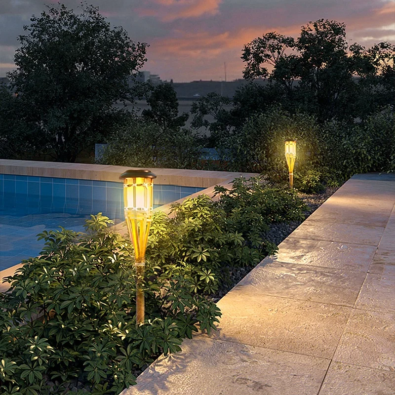 New bamboo pole flame bamboo torch solar garden decoration led light