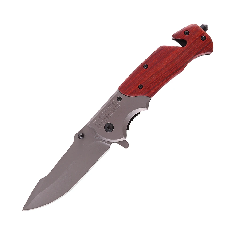 
Hot Selling Multi-function Colorful Wooden Handle Folding Knife Military Tactical Knife with Impact Hammer 