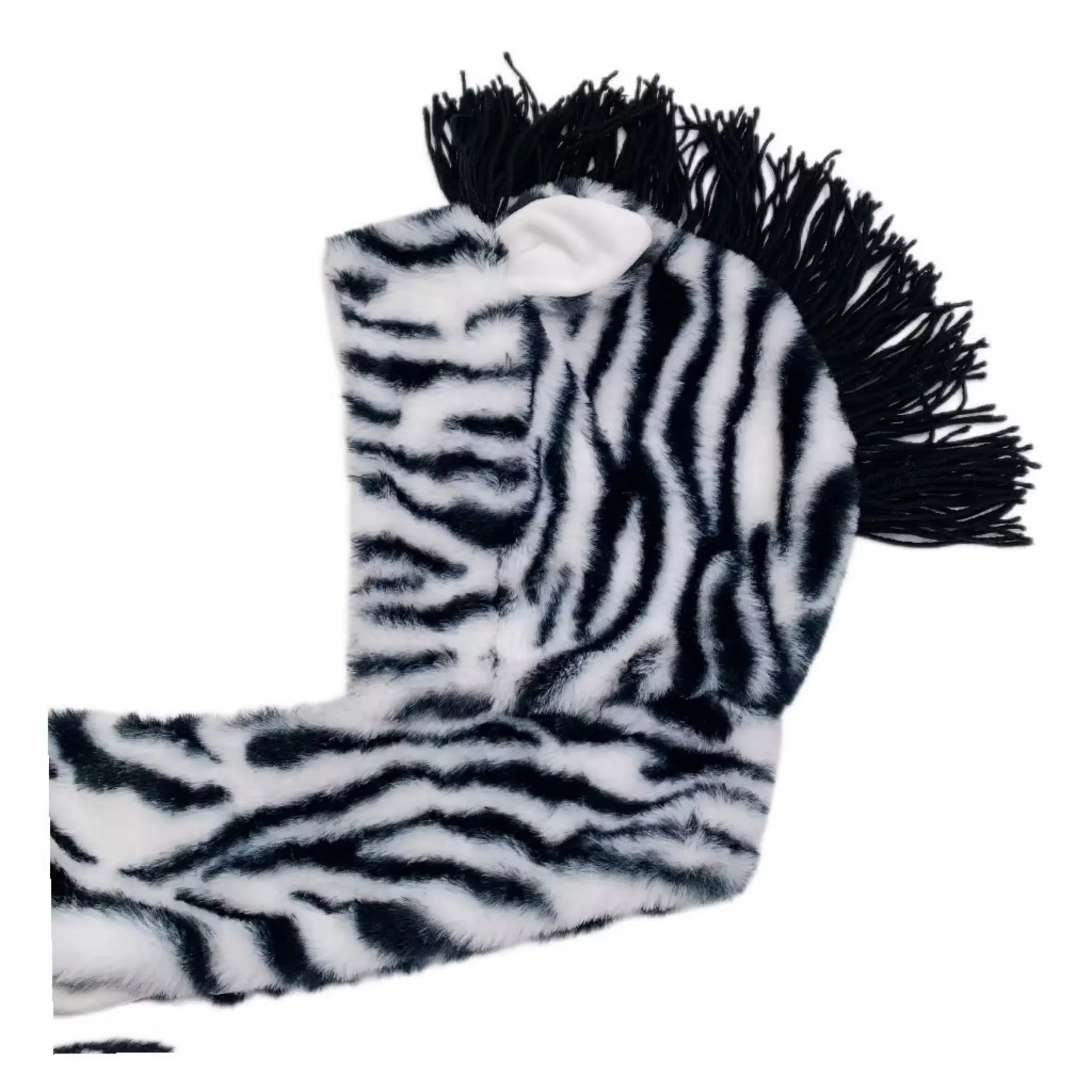 Furry Bunny Black And White Animal Kids Girls Adult Fur Winter Warm Long Scarf Plush Hat Mittens Gloves Zebra